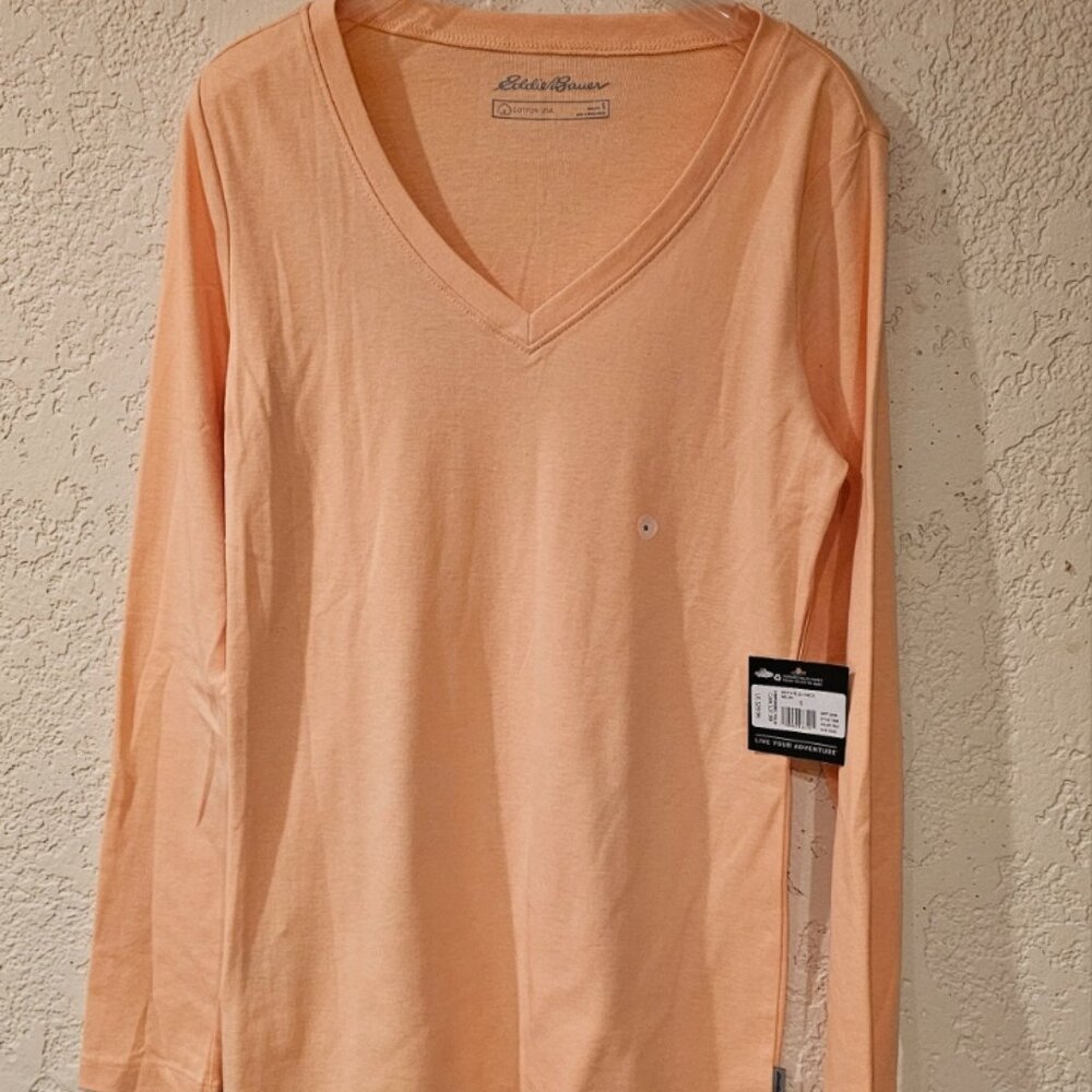 NWT Eddie Bauer Classic Cotton Long Sleeve Melon Colored T-Shirt